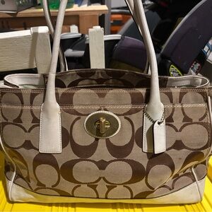 Coach Brown and Cream Shoulder Bag